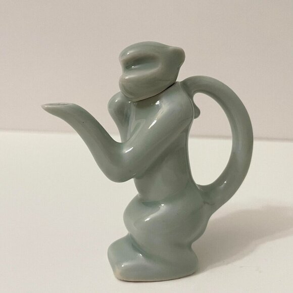 Vintage Bombay Company Miniature Celadon Monkey Teapot 3.5 Inch Tall - Picture 5 of 12